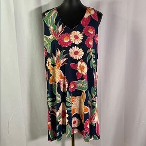 Beach Break Navy Multicolor Floral Sleeveless V-Neck Beach Dress Swim Coverup